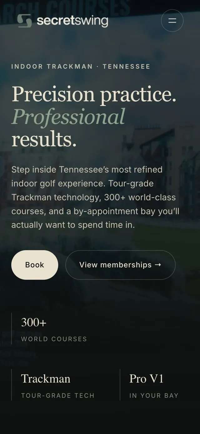 The Secret Swing — mobile view of the rebuilt site