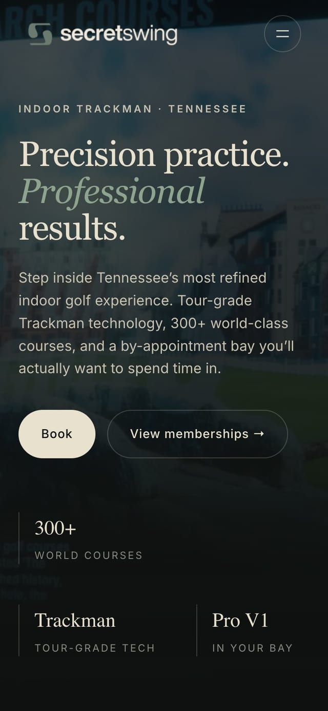 The Secret Swing — mobile view of the rebuilt site
